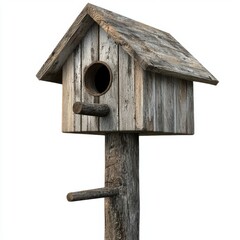 Rustic Wooden Birdhouse with Round Entrance and Tree Post, Ideal for Garden and Backyard Wildlife