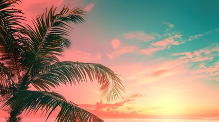Beautiful Tropical Beach and Sea with Coconut Palm Tree at Sunset