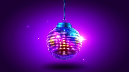 Obraz premium Mirror ball hanging on violet backdrop, for parties