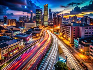 Fototapeta premium Long Exposure City Lights Blurred Motion Lohnuntergrenze Minimum Wage Germany Night