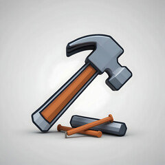 3D Hammer and Nails Icon Against a Neutral Background