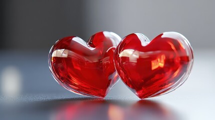 Ultra realistic two red hearts for valentine's day design and romance themes
