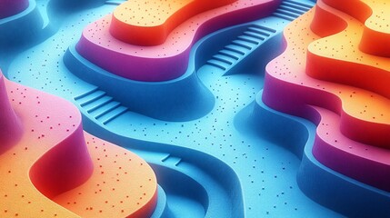 Obraz premium Abstract colorful 3D landscape with stairs.