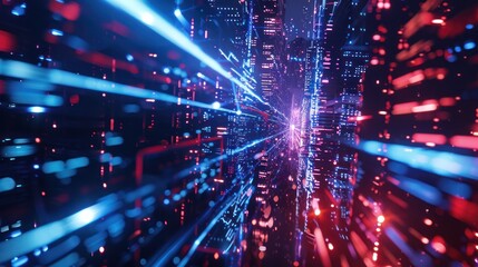 Obraz premium Neon Cityscape: A Futuristic Journey Through Digital Architecture