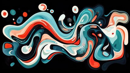 Obraz premium Abstract fluid art with swirling colors and shapes on black background.