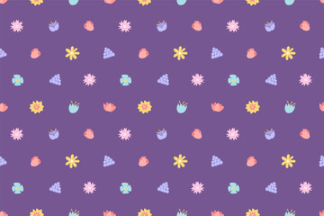 Abstract flower seamless pattern. Seamless pattern with wild flowers on dark background. Nature floral background in vintage style. Spring decoration texture, drawing print. Cover, print, textile