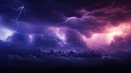 Ethereal Swirls of Dark Clouds with Electric Lightning in Mystical Blue and Purple Hues Under a Stormy Sky at Dusk