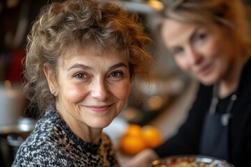 A heartwarming image depicting an elderly woman's radiant smile as her kind and considerate caregiver assists with everyday household chores, showcasing the empathy and compassionate caregiving