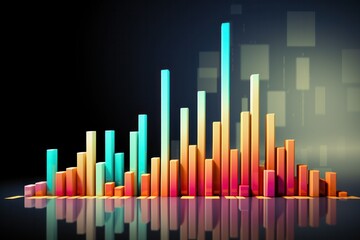 Obraz premium Financial chart showing upward trend with colorful bar graph elements, isolated on white background