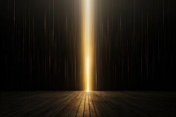 Obraz premium Intense golden beams of light stream vertically down, creating a brilliant effect on a solid black surface