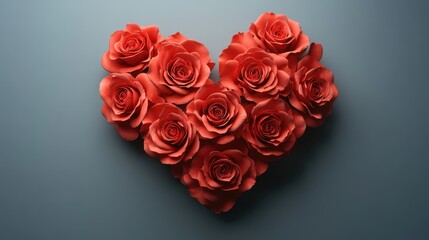 Romantic heart shaped rose bouquet on grey background for valentine's day