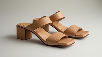 A pair of square-toed sandals, trendy and sleek
