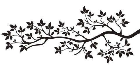 Silhouette of a tree branch with leaves.