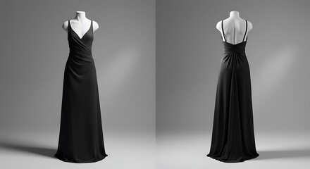 Elegant Black Maxi Dress Front and Back View