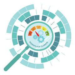 Workplace climate survey analysis with gauge and needle indicator