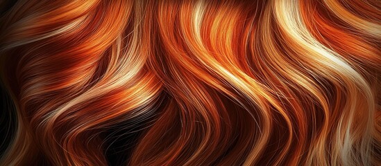 Close-up of wavy, red and orange hair with blonde highlights, textured background