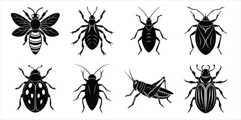 Set of insect icons silhouette illustration. Insects vector collection