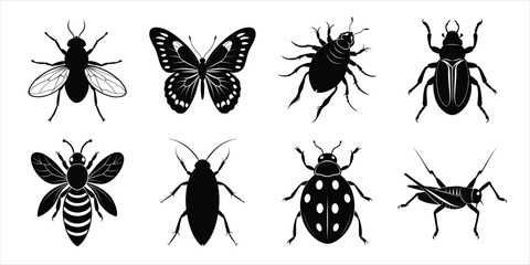 Set of insect icons silhouette illustration. Insects vector collection