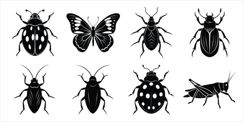 Set of insect icons silhouette illustration. Insects vector collection