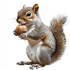 Obraz premium Squirrel Holding a Walnut in Its Paws, Close-Up of Adorable Rodent's Face and Fluffy Tail in Natural Setting