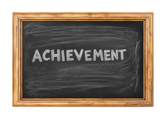 Framed chalkboard with achievement text on it isolated against a white or transparent background, achievement message on chalkboard png image