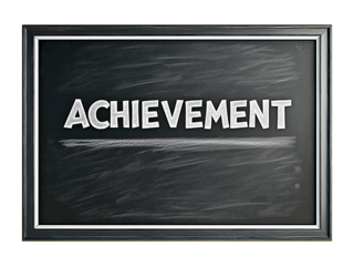 Chalkboard with bold achievement text, black framed isolated against a white or transparent background, achievement message on chalkboard png image