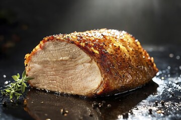 Golden roasted pork slice with crispy edges for culinary perfection