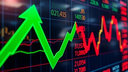 stock market chart, candlestick graph, financial data visualization, glowing neon lines, blue and pink colors, digital display, trading analysis, economic trends, investment dashboard, futuristic inte