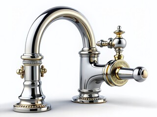 Luxury Faucet Design: Elegant Chrome Bathroom Fixture Isolated on White Background