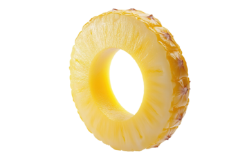 A yellow pineapple is sliced in half and the inside is shown. ,on transparent background.