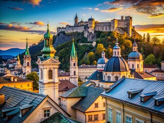 Obraz premium Macro Cityscape: Salzburg's Historic Architecture, Austria