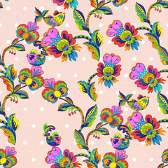Floral seamless pattern. Ethnic motif. Ukrainian pattern. . Decorative composition with floral motifs. Watercolor. Wallpaper. Use printed materials, signs, posters, postcards, packaging.