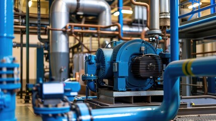 Industrial Machinery and Piping System in a Factory