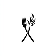 Fork and leaves graphic art for culinary, food, and vegan concepts