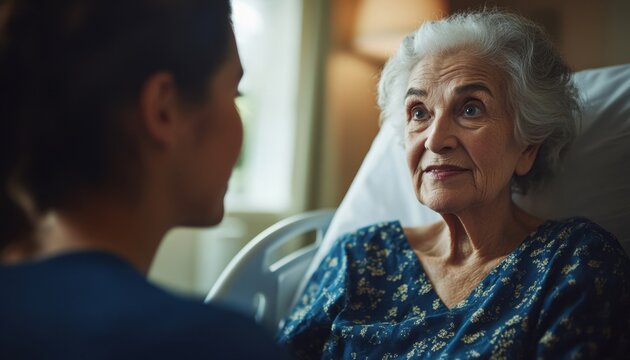Healthcare worker fostering meaningful interaction and demonstrating empathy during treatment with an elderly patient Human-centered care in action Building trust, providing compassionate healthcare