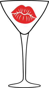 cocktail glass with red lips symbolizes romance and celebration
