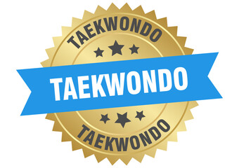 taekwondo. taekwondo round blue and gold label isolated on transparent background