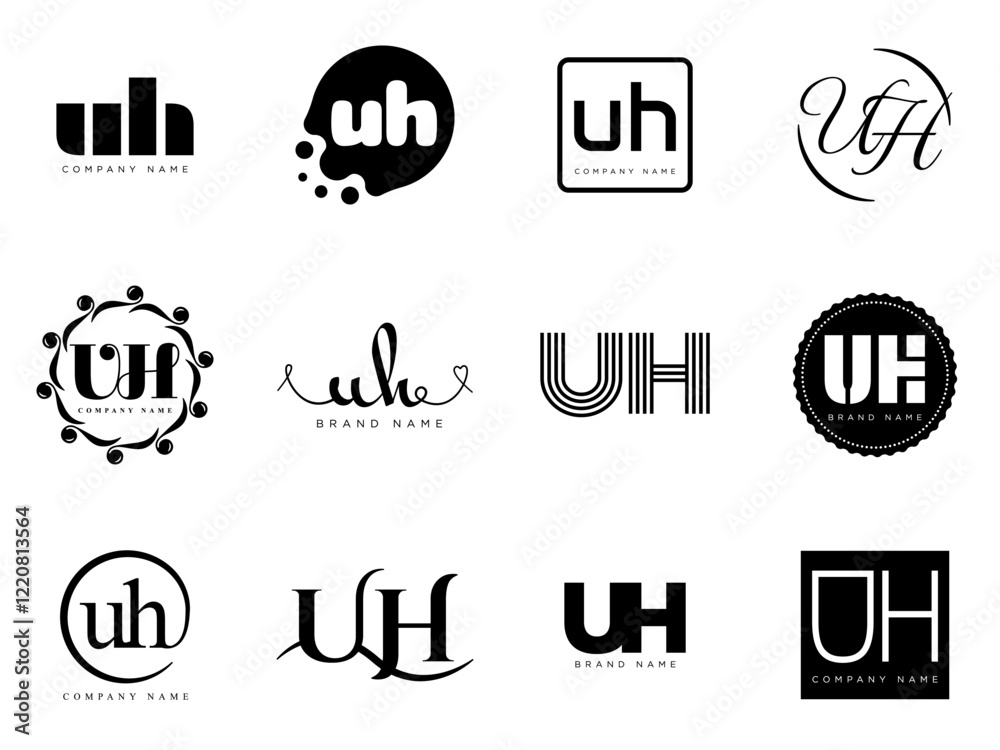 Fototapete uh logo company template. letter u and h logotype. set different classic serif lettering and modern 