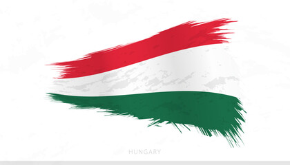 Hungary National Flag with Textured Brush Strokes.