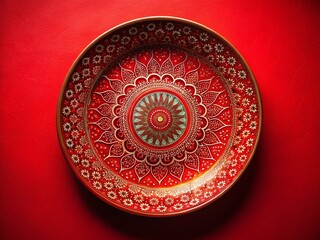 Fototapeta premium Macro Photography: Red Design Plate on Red Table - Studio Shot