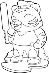 Tiger Cricket Cricket bat Animal Vector Graphic Art Illustration