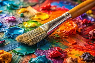 Fototapeta premium Macro Photography: Vibrant Oil Paints & Brushes on Artist's Palette
