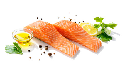 Fresh raw salmon fillet isolated on white background.	