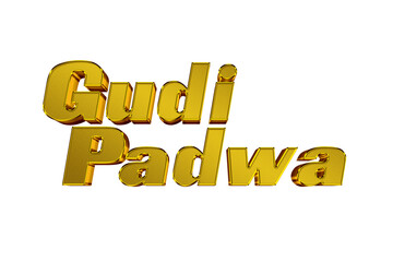 Happy Gudi Padwa golden transparent png of celebration of India. golden typography of happy gudi padwa.