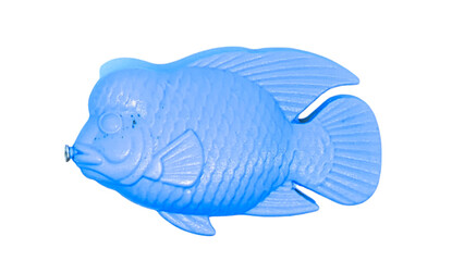 Children's plastic fish toys with various colors isolated on white background. children's motoric educational toys.