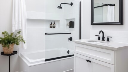 Modern White Bathroom with Black Accents