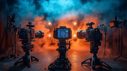 Fototapeta premium Professional Studio Setup with Vibrant Lighting