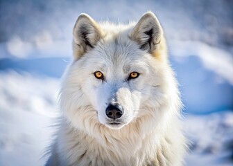Obraz premium Majestic Arctic Wolf Portrait: Striking White Fur, Intense Gaze, Winter Wilderness