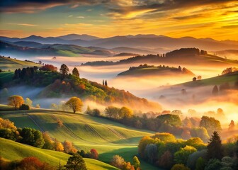 Obraz premium Majestic Bachevo Valley Panorama: Breathtaking Sunrise Over Rolling Hills