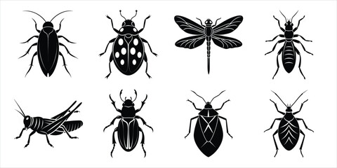 Insects silhouette collection vector illustration